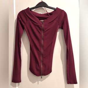Free People - We The Free Maroon Zip-Up Blouse